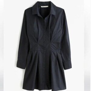 Abercrombie & Fitch Black Cotton Poplin Cinched Waist Shirt Dress XS NWT